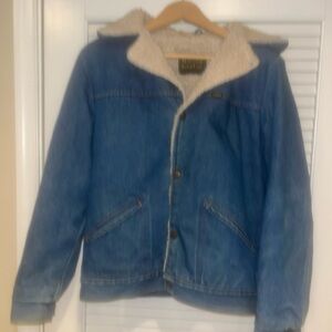 Vintage Maverick Ranch Coat Denim Sherpa Shearling Lined Jean Jacket Mens M